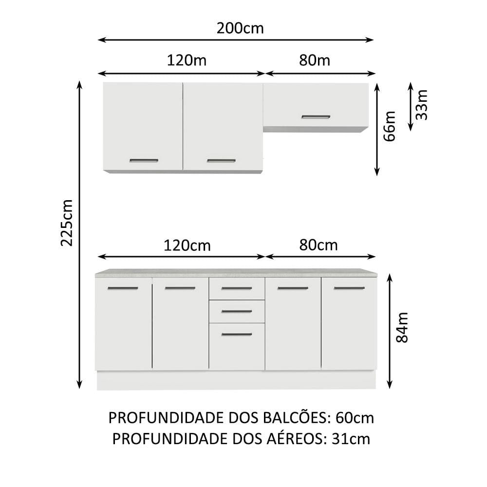 Miniatura Kit com 2 Balcões e 2 Armários Aéreos Multiuso 200cm Agata Madesa Branco