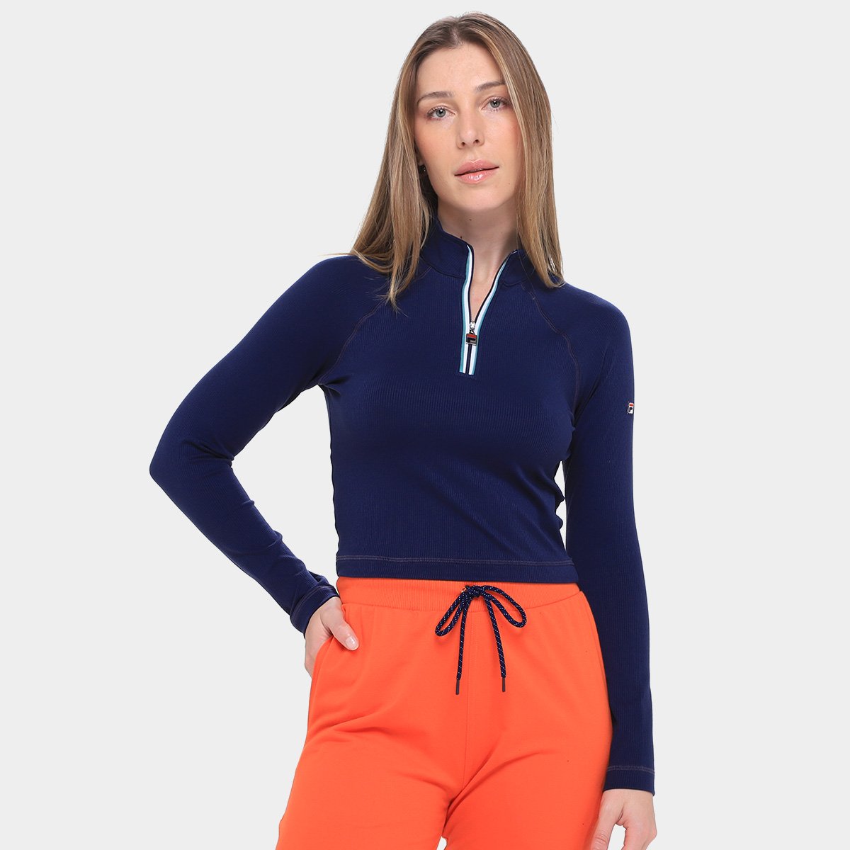 Miniatura Blusa Fila Cropped Manga Longa Sport Club Feminina Marinho - G