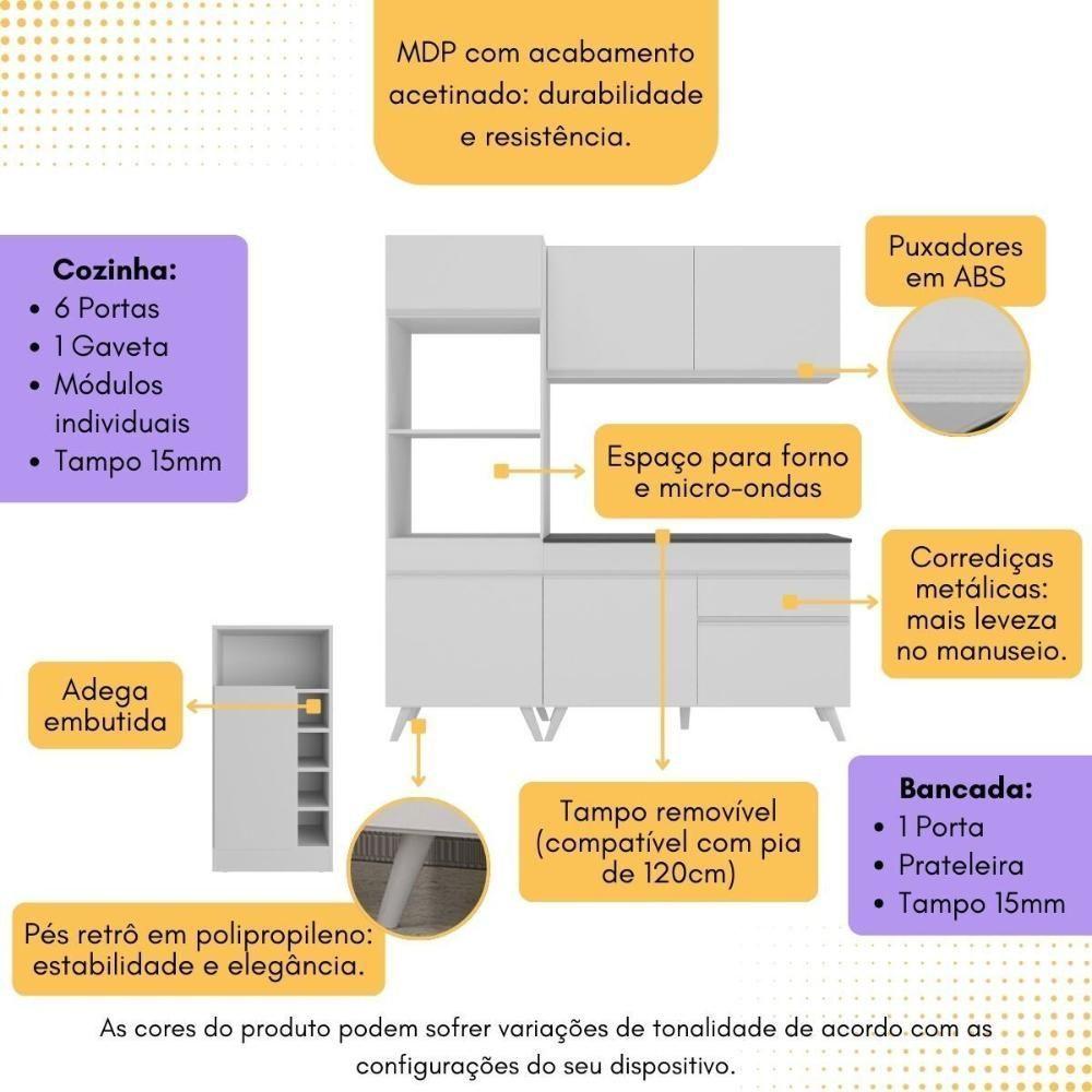 Miniatura Cozinha Compacta Com Bancada Americana/mesa Veneza Multimóveis Mp2211 Branco Branco
