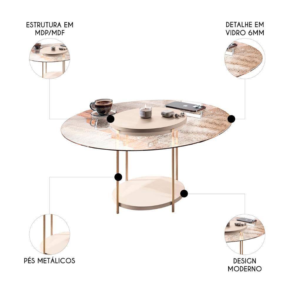Miniatura Mesa De Centro Redonda Tampo De Vidro Sky Off White - Hb Móveis