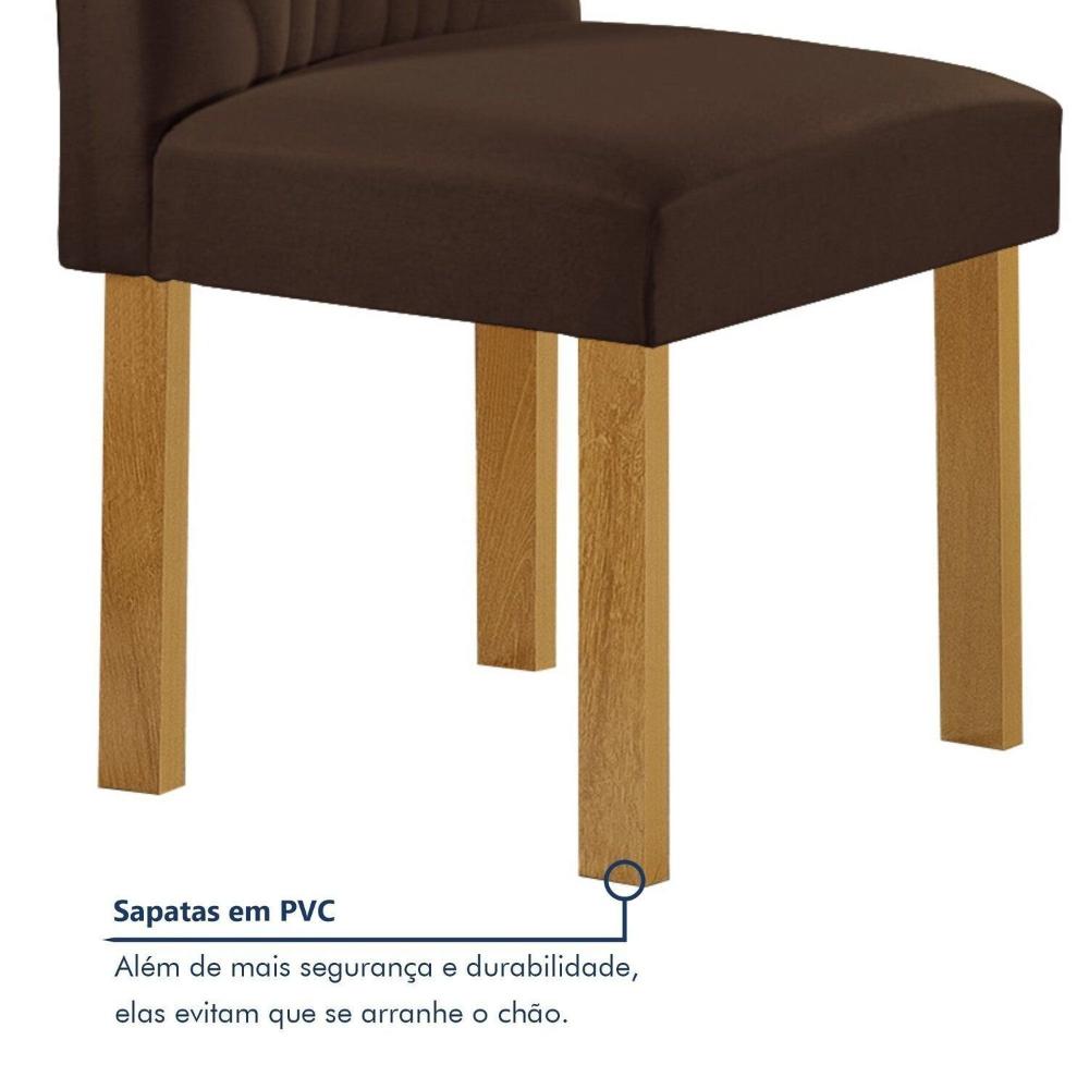Conjunto Mesa Melina 120cmx90cm com 4 Cadeiras Carolina Tampo Smart Plus com Vidro Cinamomo/Off White/Marrom