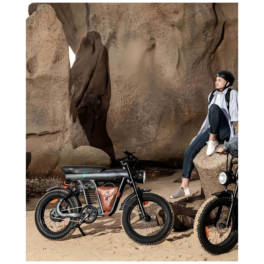 Bicicleta Elétrica para Adultos com Velocidade até 50 km/h, Alcance 128 km, 5 Velocidades, Piscas Dianteiros e Traseiros, 1200W, SMARTRAVEL, Preto