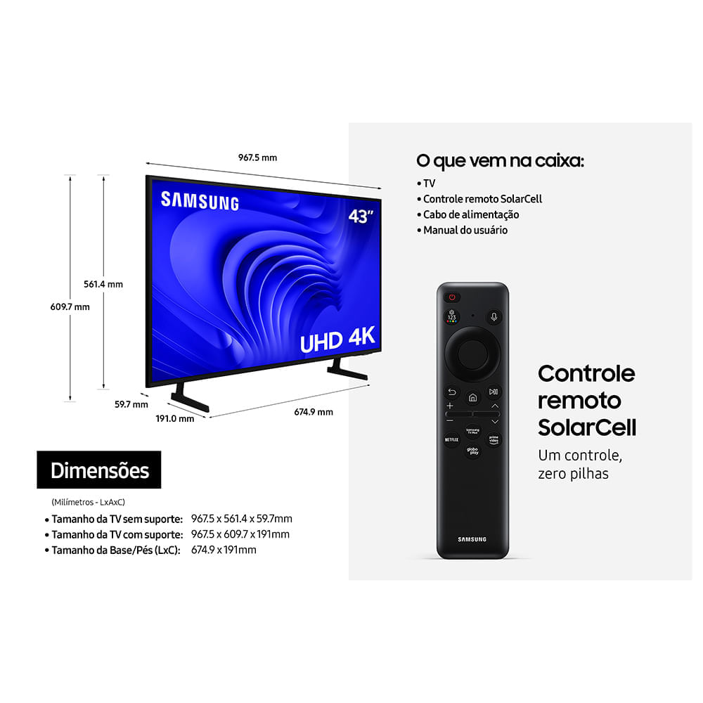 Miniatura Samsung Smart TV 43" Polegadas UHD 4K 43DU7700 2024 - UN43DU7700GXZD Bivolt