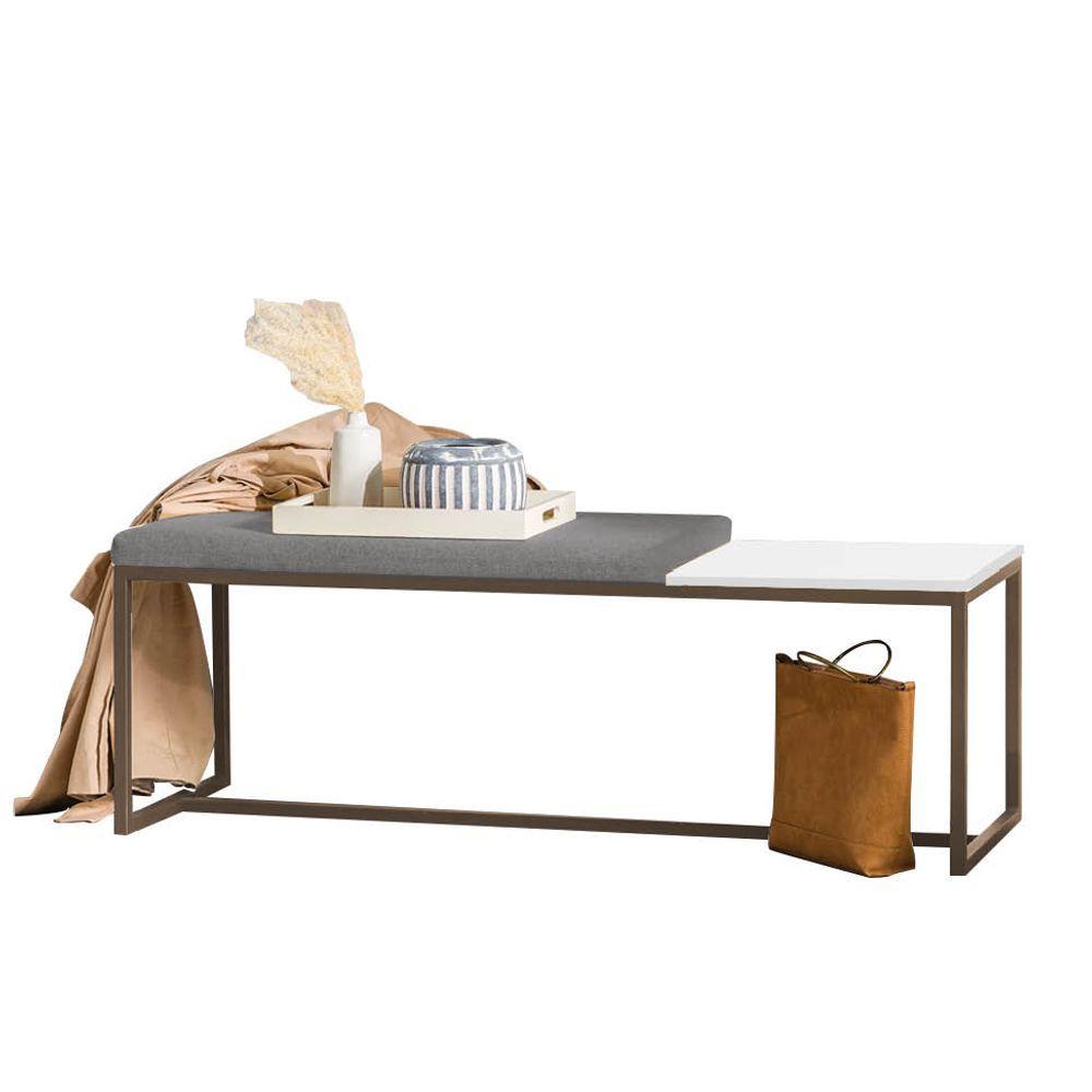 Miniatura Banco Recamier Puff 140cm Industrial Marrom Suede Cinza Tampo Quadrado Mdf Branco