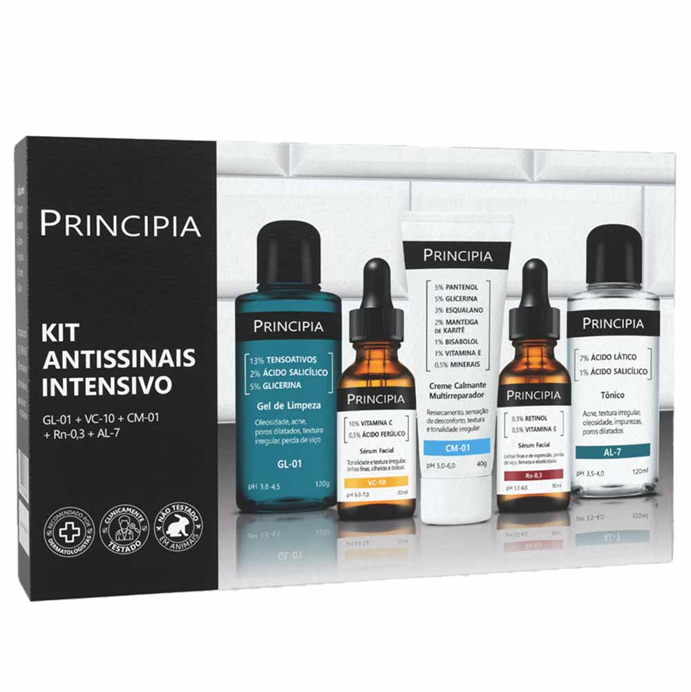 Kit Principia Antissinais Intensivo - Gel de Limpeza + Tônico + Creme + 2 Séruns Kit