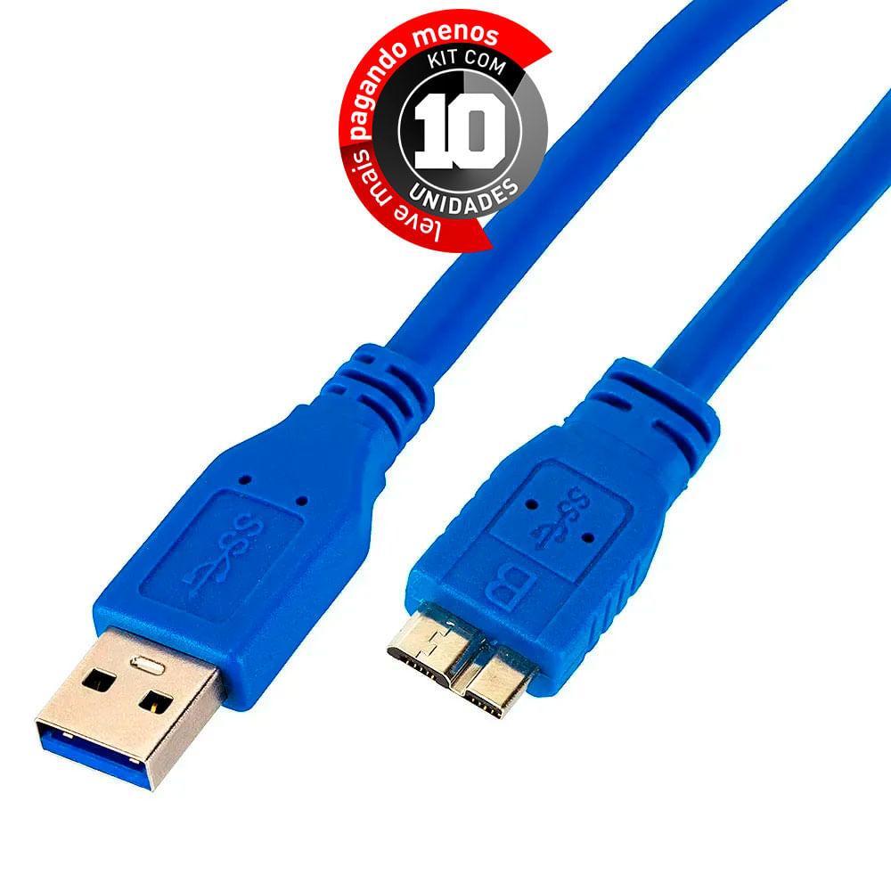 Miniatura Cabos Usb A Para Micro B 3.0 5Gbps - 3 Metros - Kit Com 10