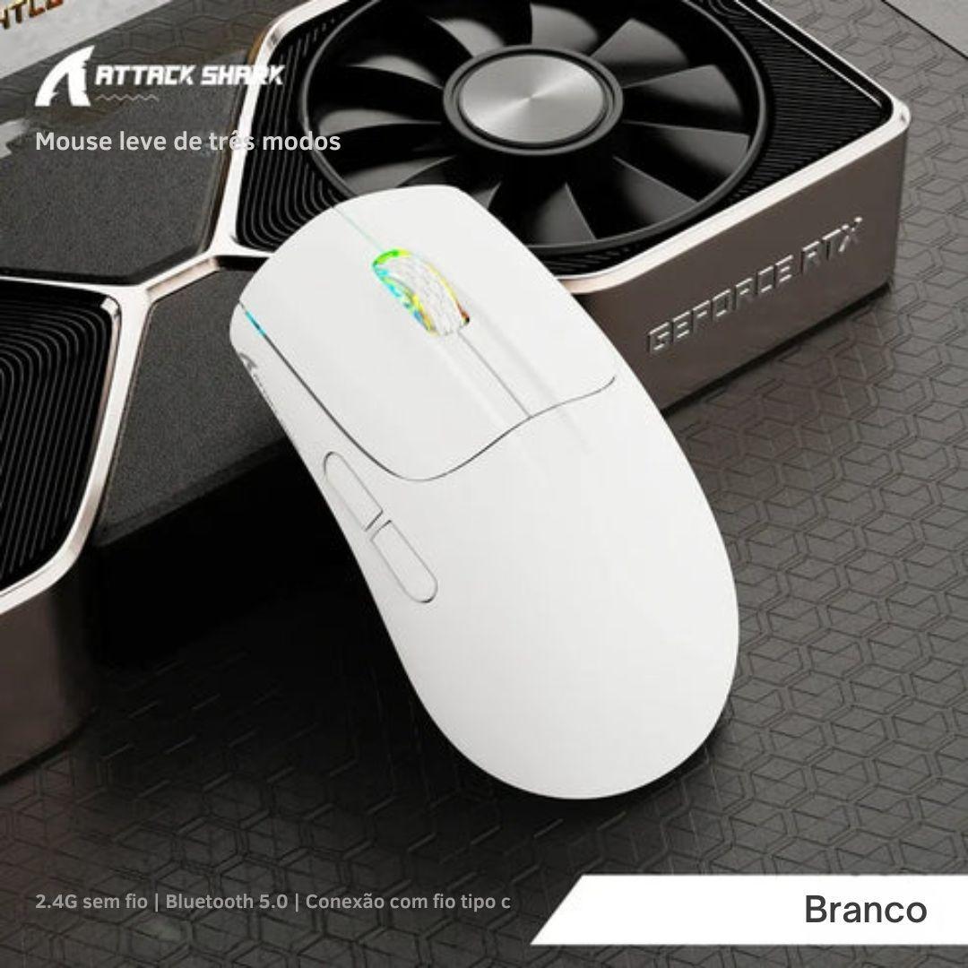Mouse Gamer Sem Fio Attack Shark X5 Rgb, 3 Modos, Branco