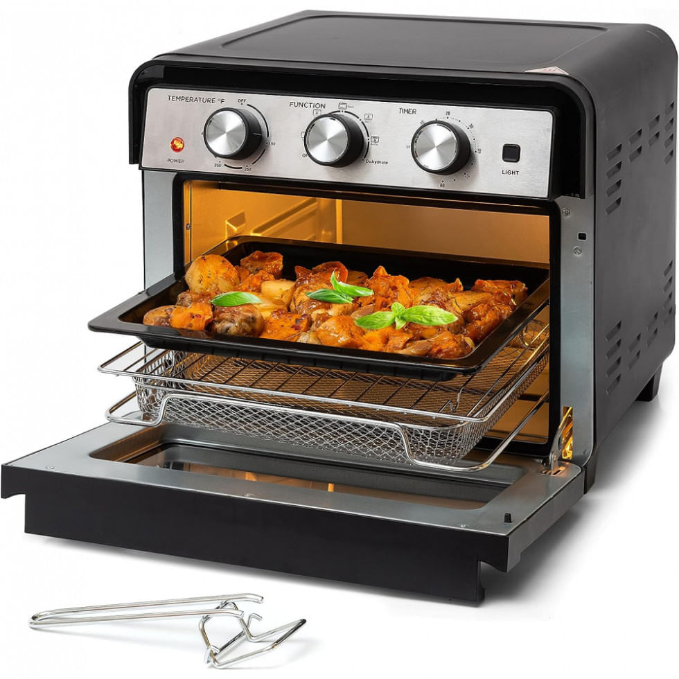 Miniatura Forno Elétrico de Bancada 22 Litros 6 em 1 com Função Airfryer, Aço Inoxidável, 110V 1700W, Moss Stone, Preto