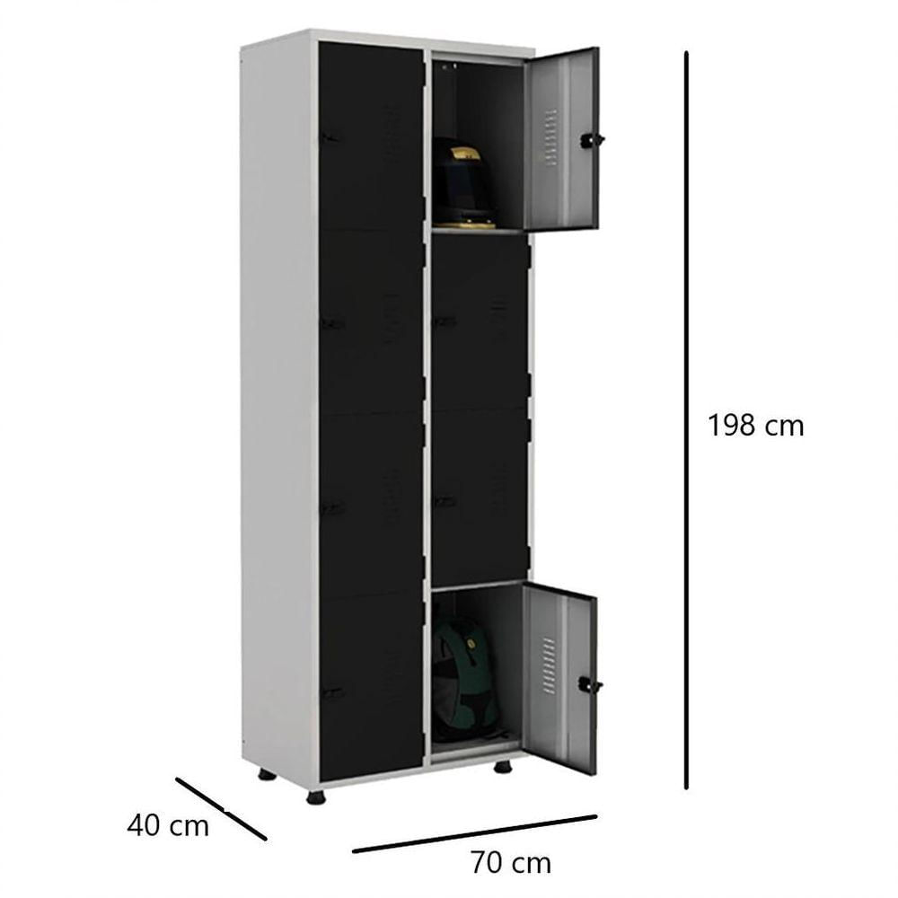 Miniatura Armário Roupeiro Aço 8 Portas Guarda Volume Ea702 Preto