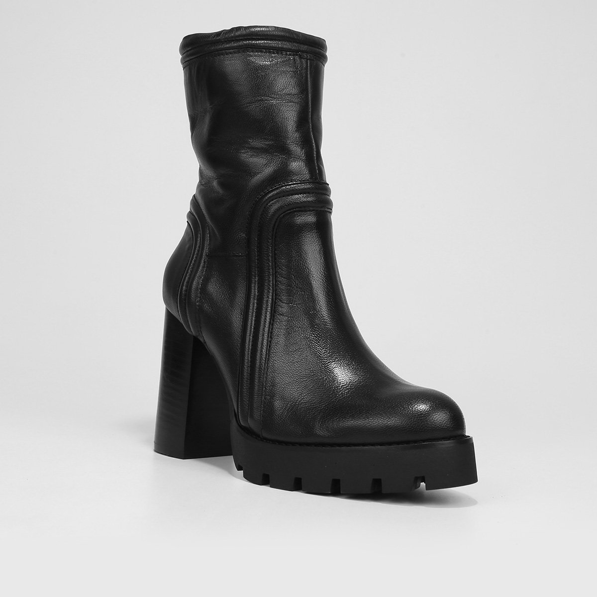 Miniatura Bota Couro Cano Médio Santa Lolla Salto Alto Feminina Preto - 34
