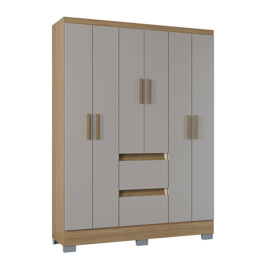 Miniatura Guarda Roupa Napoles 6 Portas 2 Gavetas Poquema Damasco/off White