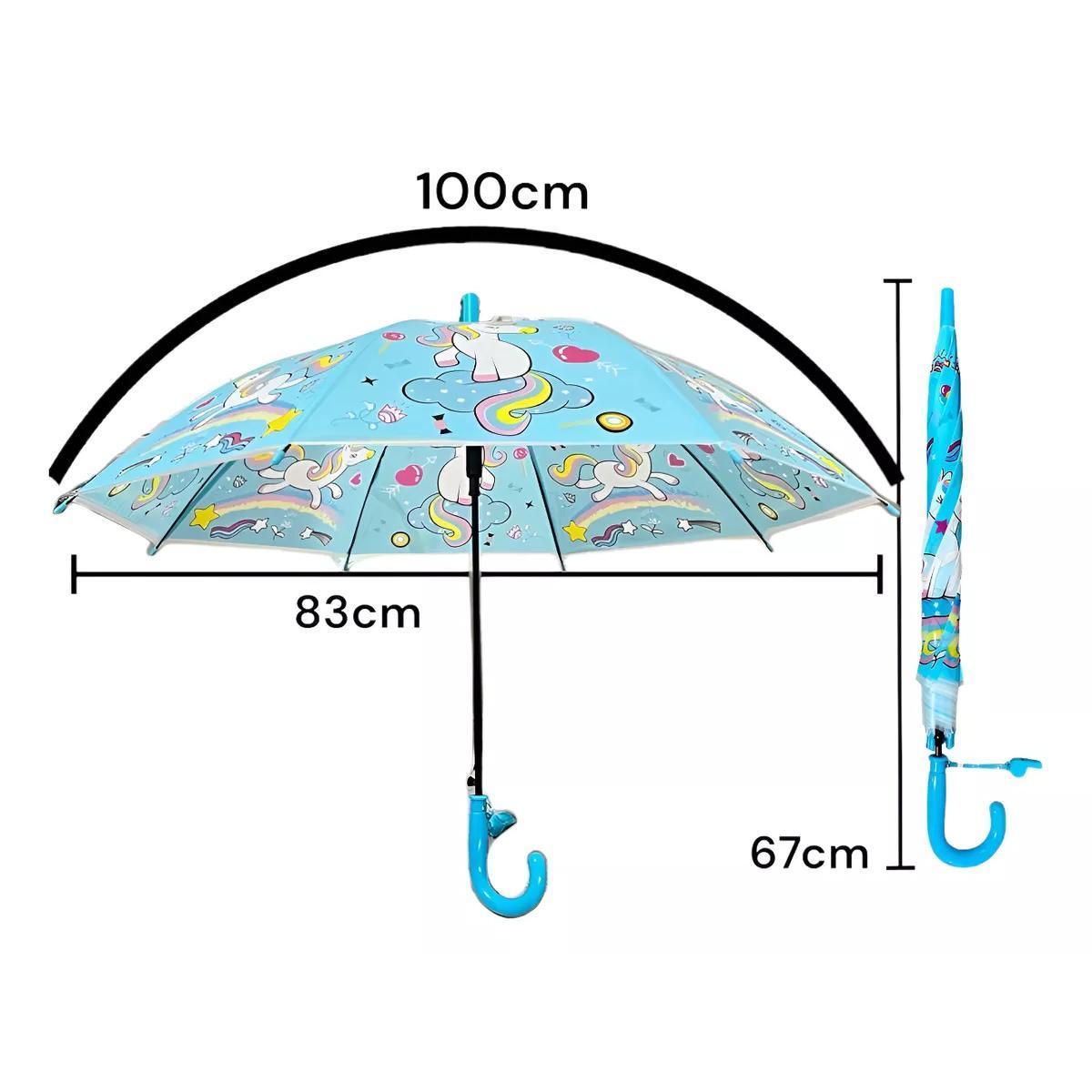 Miniatura Guarda Chuva Infantil Unicórnio Automático Com Apito