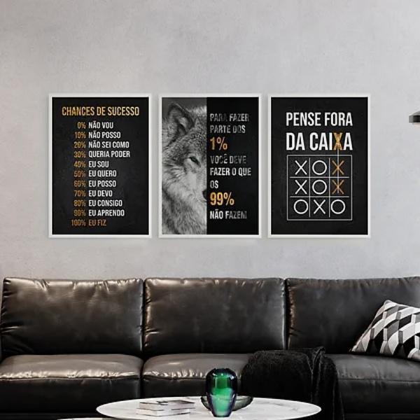 Miniatura Kit 3 Quadros Motivacionais Empreender 33X24Cm Vidro Branca