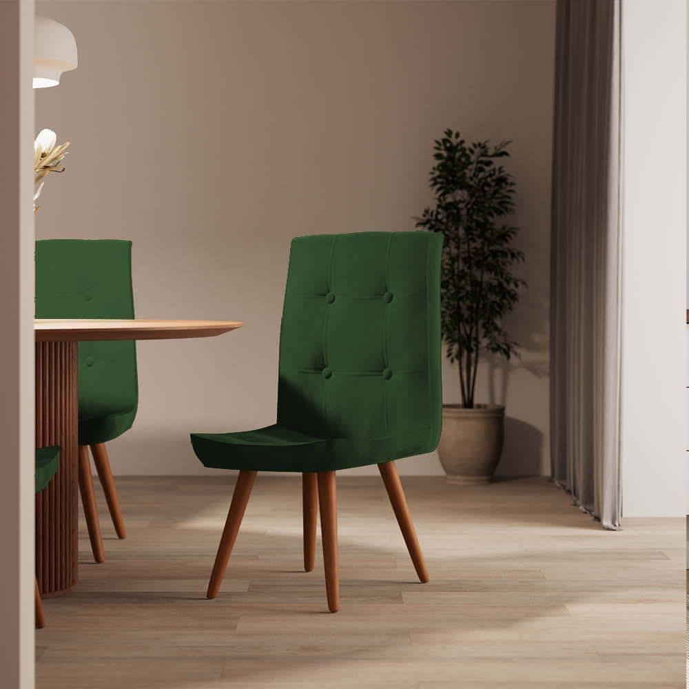 Miniatura Cadeira De Jantar Drop Com Botão Base Pé Palito Caramelo Suede Verde - Amey Decor