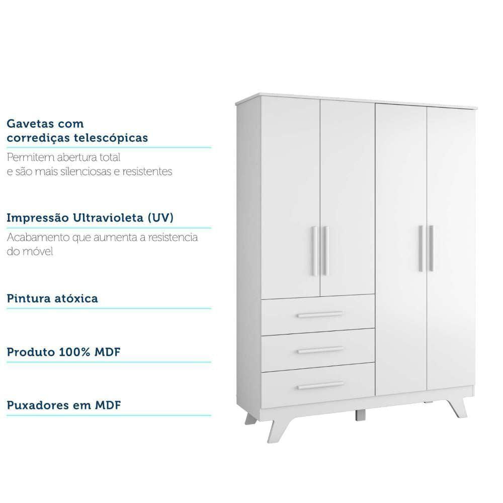 Quarto De Bebê Com Guarda Roupa 4 Portas E 3 Gavetas E Berço Retrô Moveis Peroba Branco Brilho