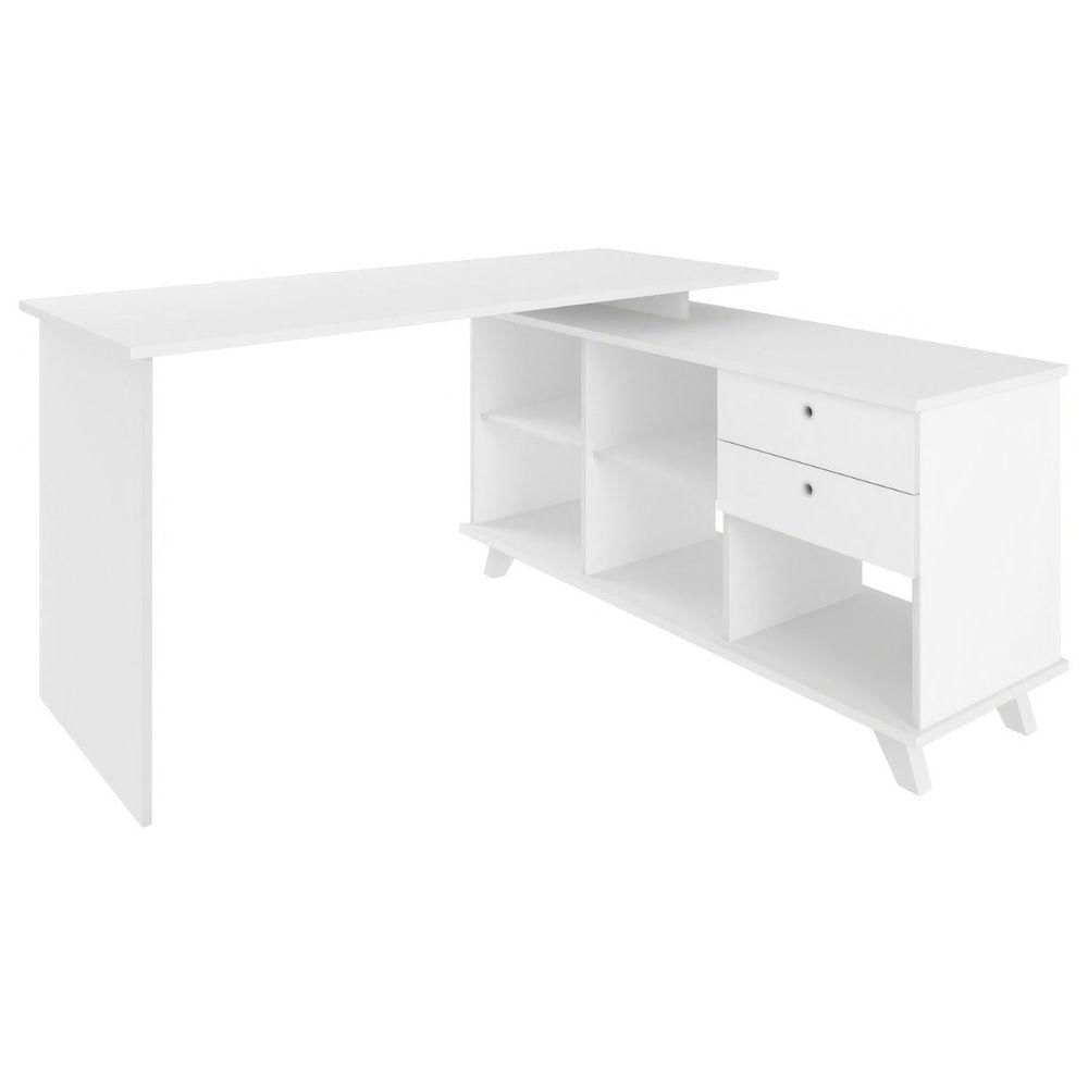 Escrivaninha Mesa Em L Escritório Com Gavetas E Nichos Gold Branco