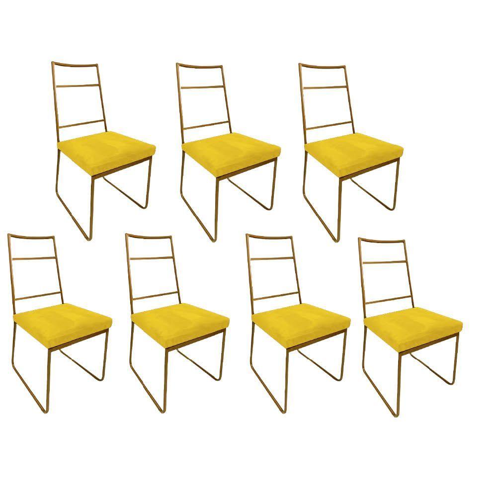 Miniatura Kit 07 Cadeiras De Jantar Stark Industrial Ferro Dourado Sintético Amarelo - Amey Decor
