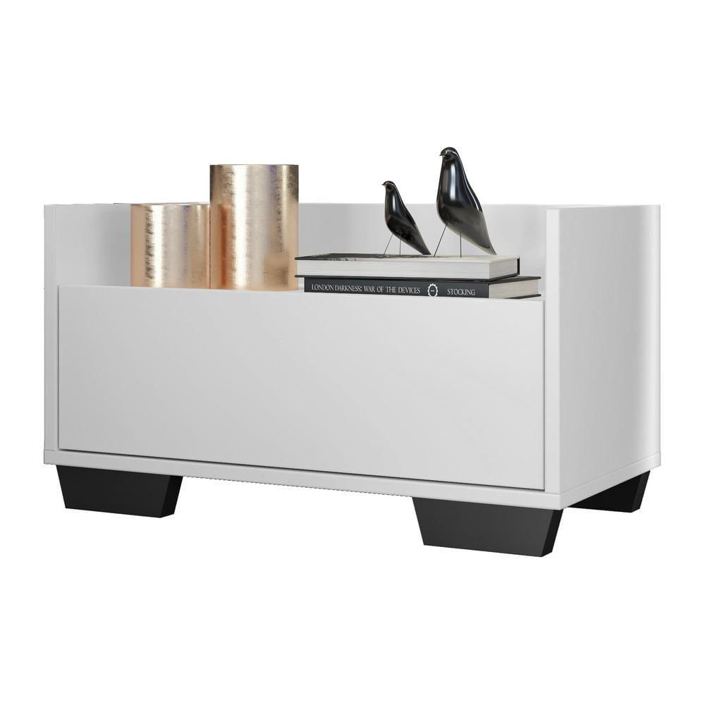 Miniatura Mesa de Cabeceira 60 Cm com Pés Quadrados Branca preta