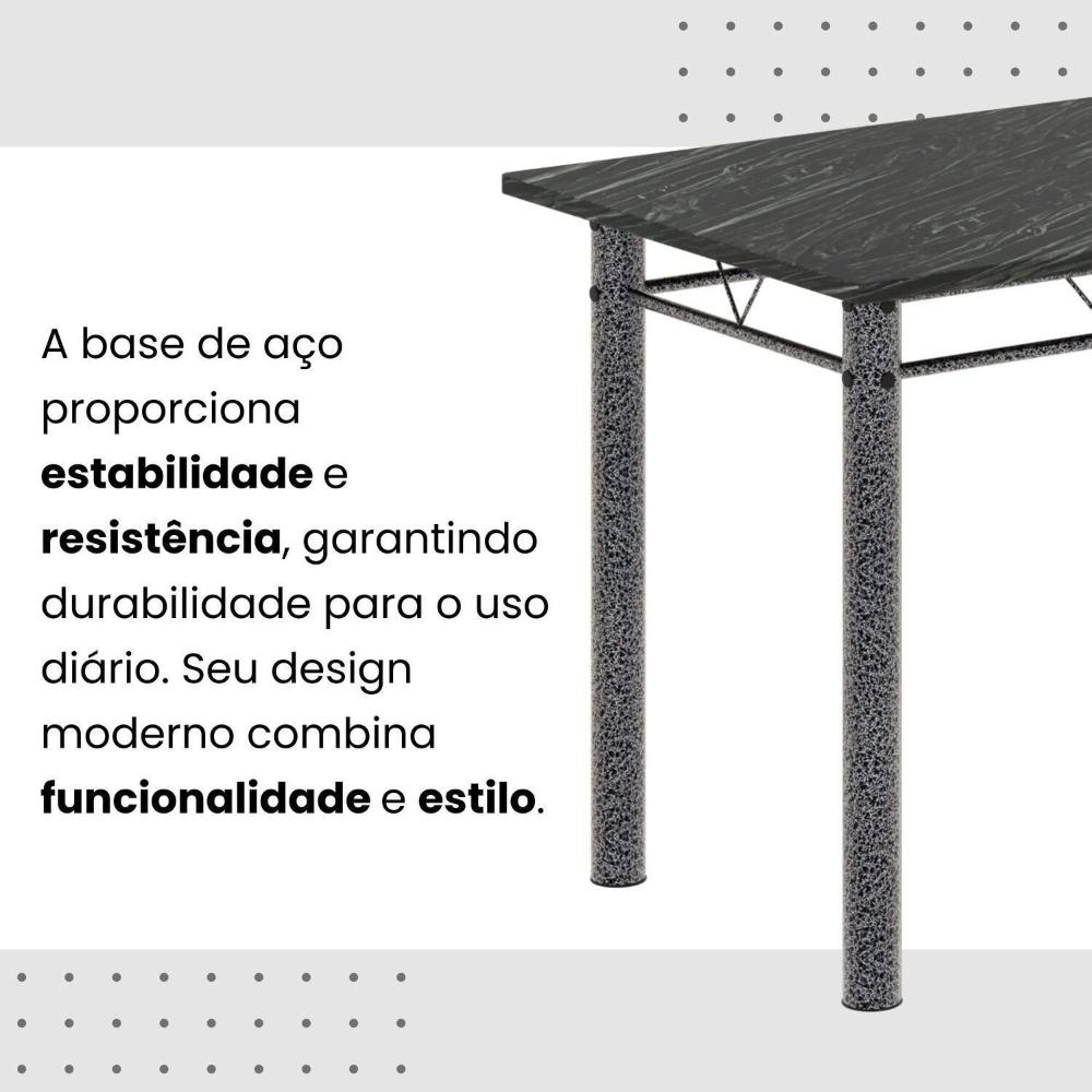 Conjunto de Mesa Tubular 100cm X 60cm com Tampo e 4 Cadeiras Dany Preto/Prata