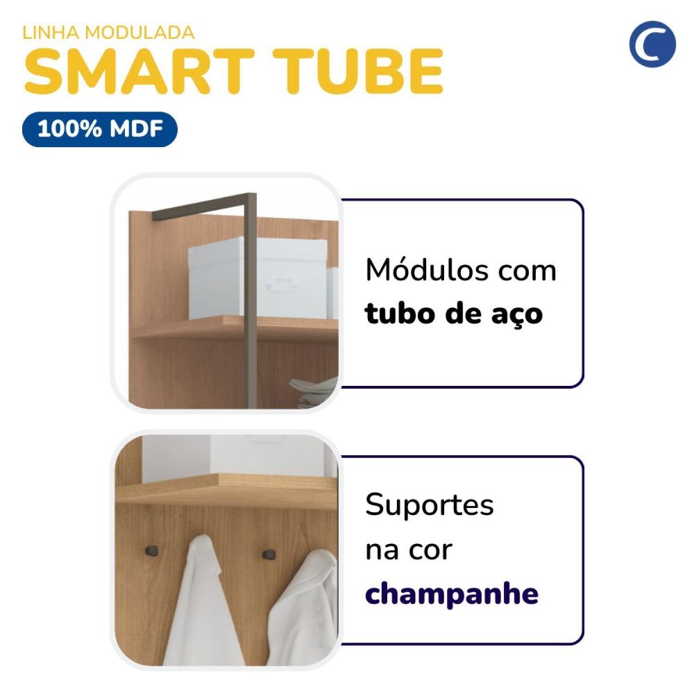 Módulo Prateleiras e Suportes Guarda Roupa Closet Modulado Smart Tube Níquel