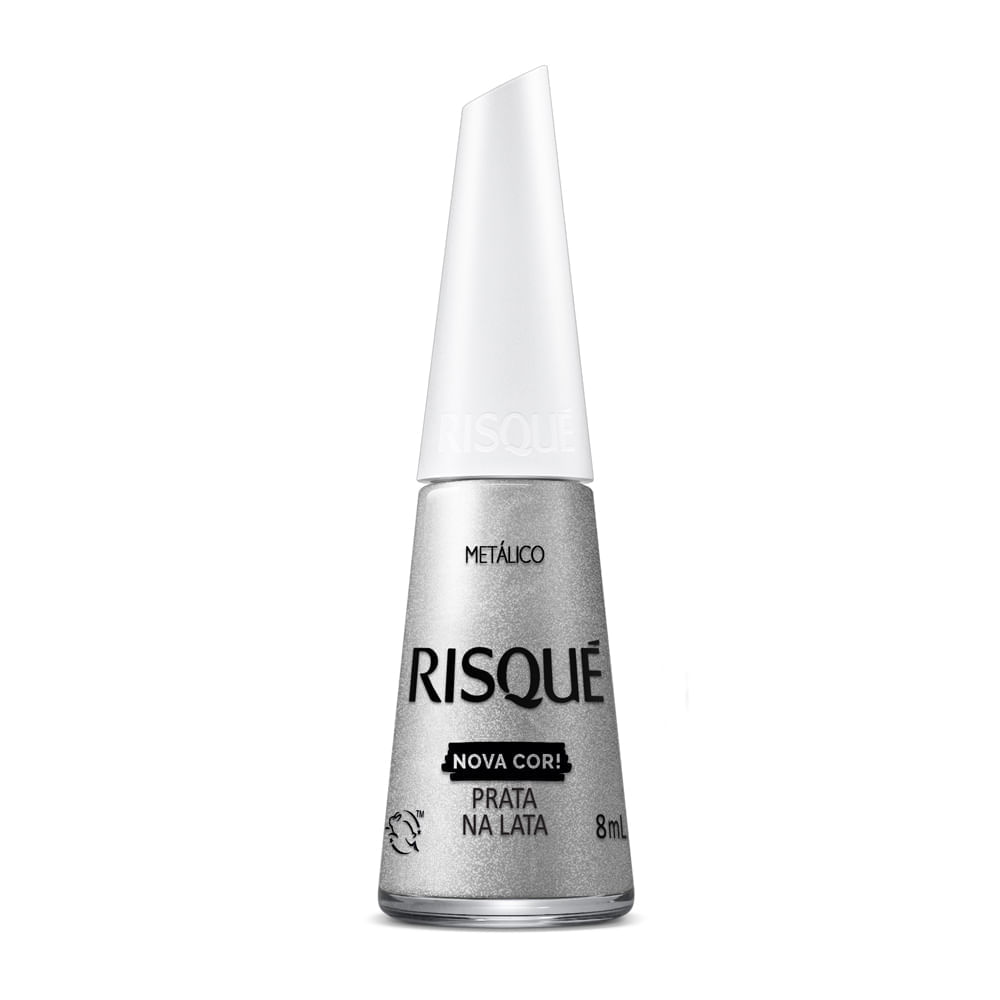 Miniatura Esmalte Risqué Nova Cor Metálico Cor Prata na Lata 8ml