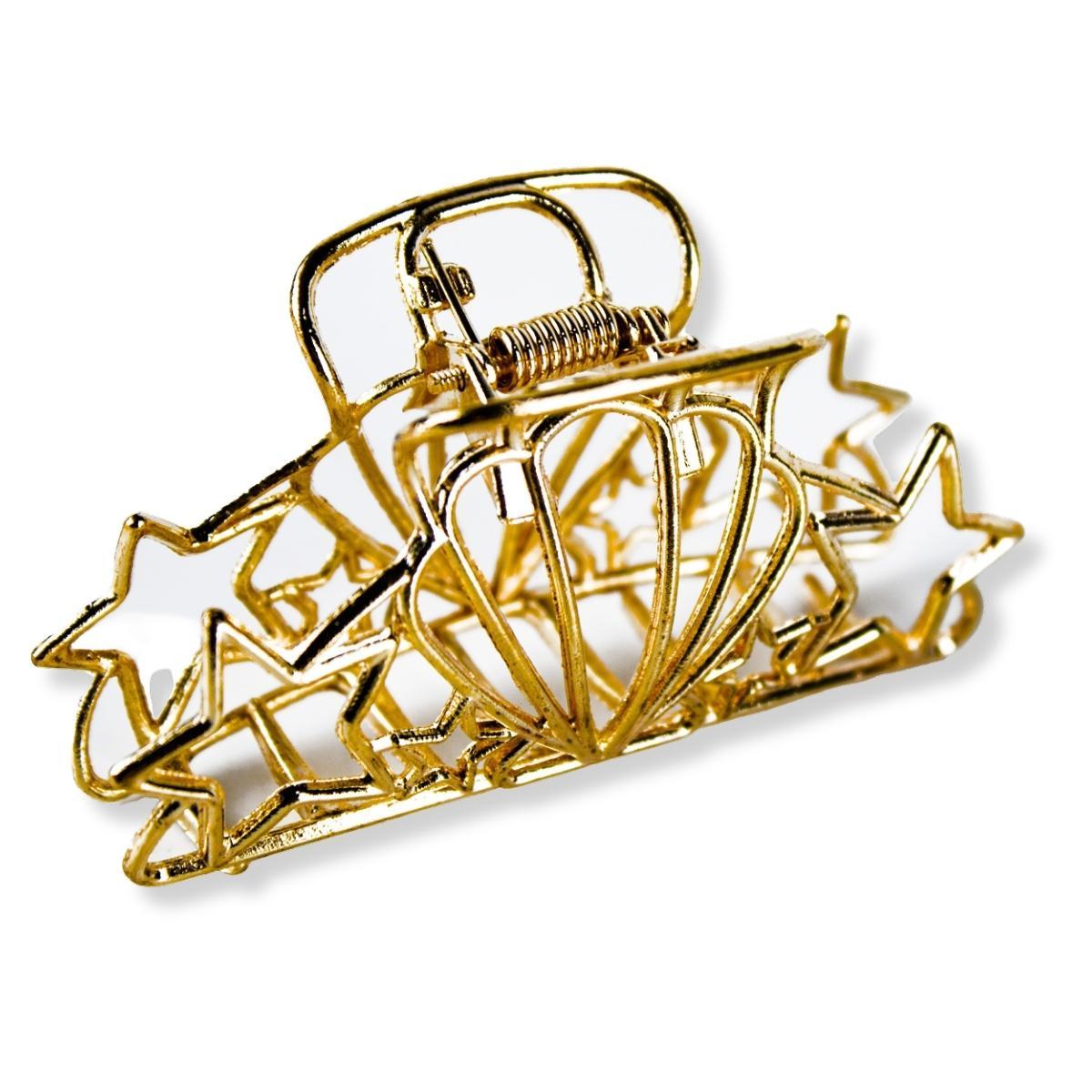 Miniatura Kit 2 Presilha Prendedor Cabelo Concha Estrela Dourada Metal