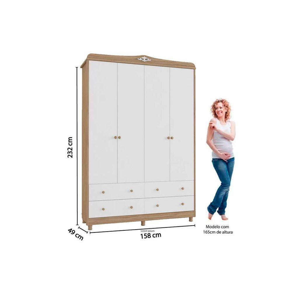 Miniatura Guarda Roupa Infantil Elô C/ 4 Portas E 4 Gavetas Branco - Peroba