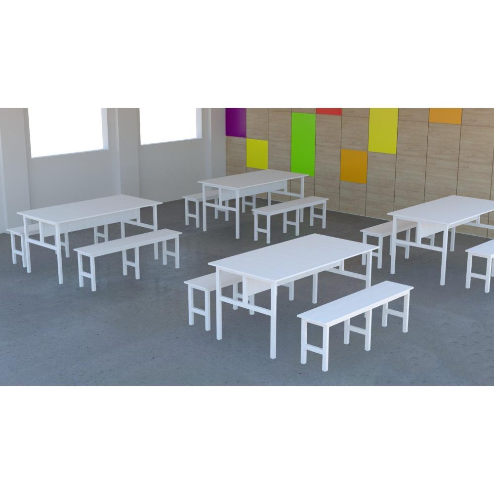 Miniatura Mesa Refeitório 6 Lugares com 2 Bancos Metal Wood Design Cristal