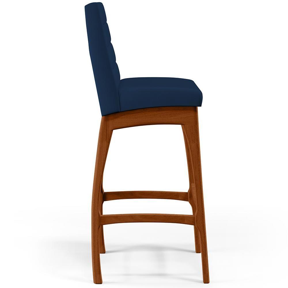 Banqueta Alta Cozinha Mila B04 Suede Azul Marinho