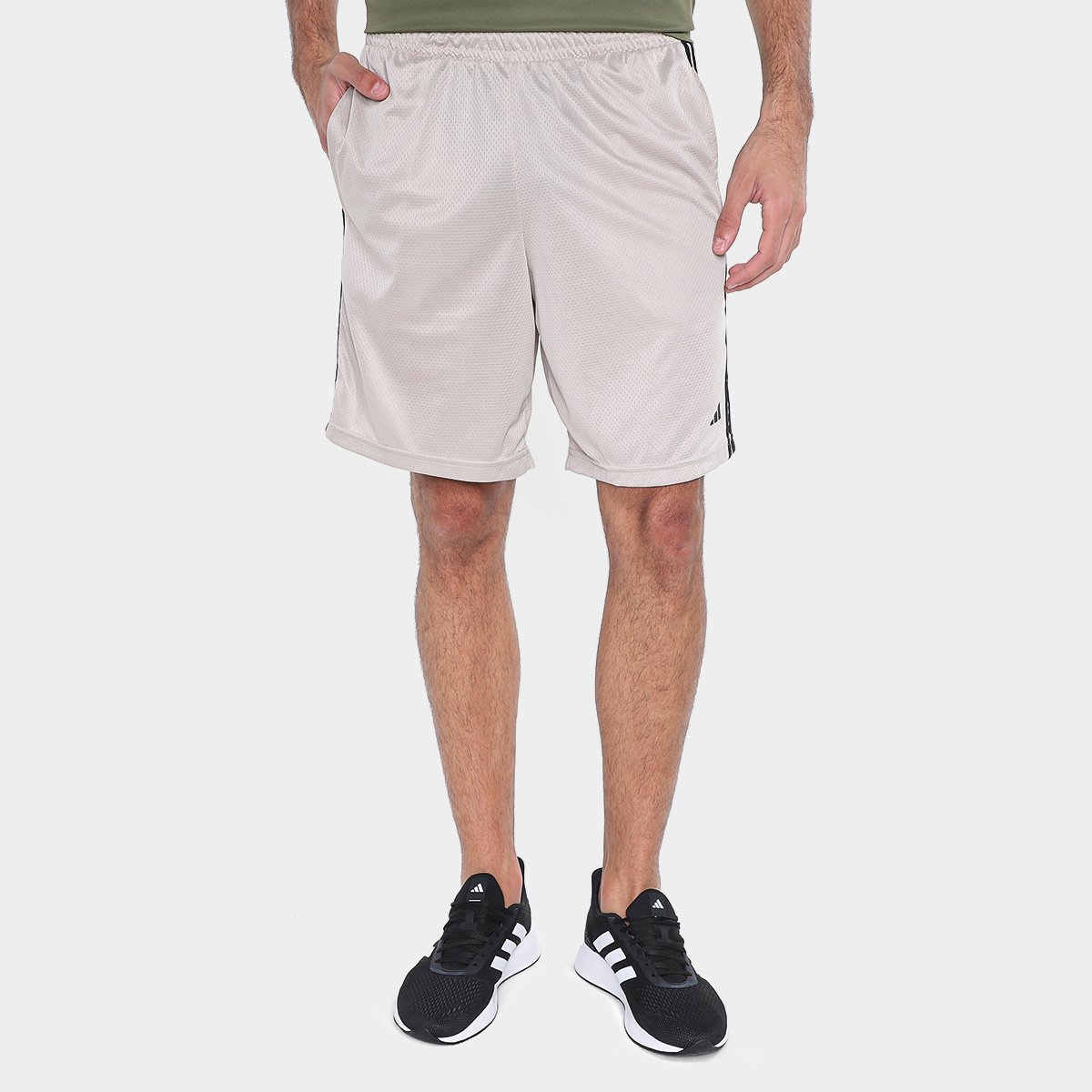Miniatura Short Adidas 3 Listras Masculino Bege+Preto - G