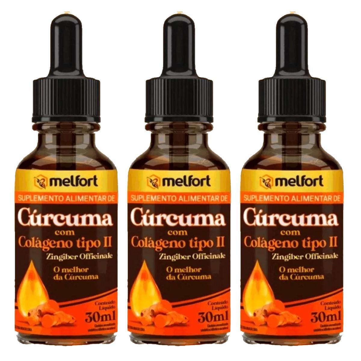 Miniatura Cúrcuma E Colágeno Tipo 2 Melfort Com 30 Ml Kit 3 Unidades