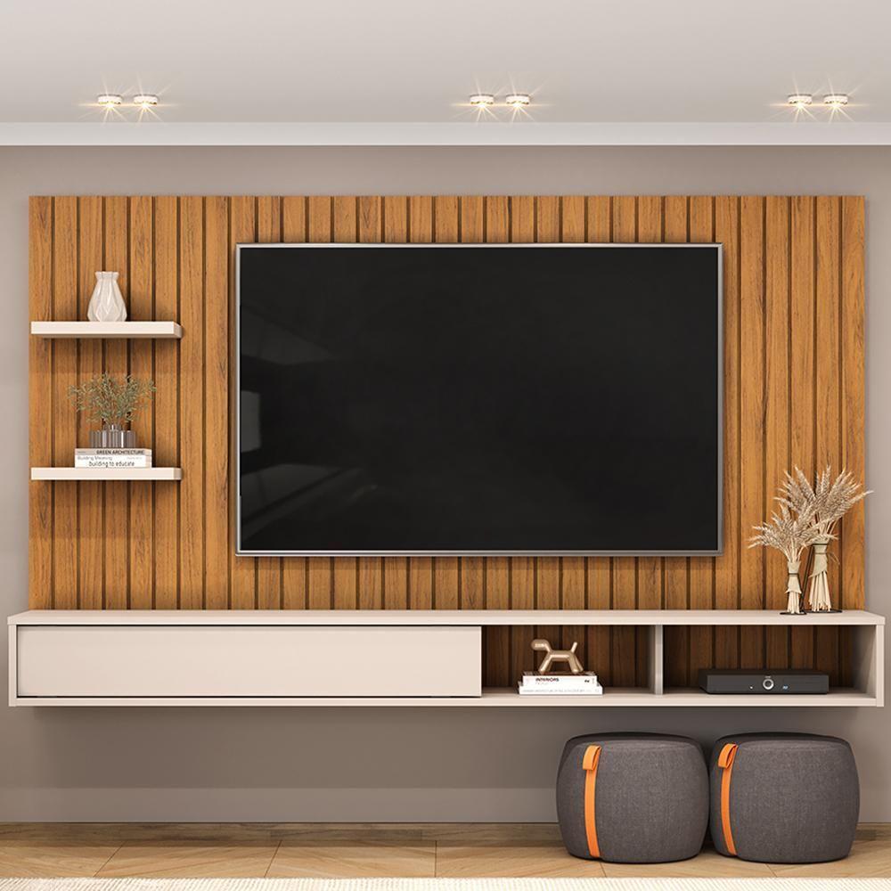 Miniatura Painel Suspenso Tv 60 Pol 179 Cm Friz Freijó Off White Dj Moveis Freijo Off White