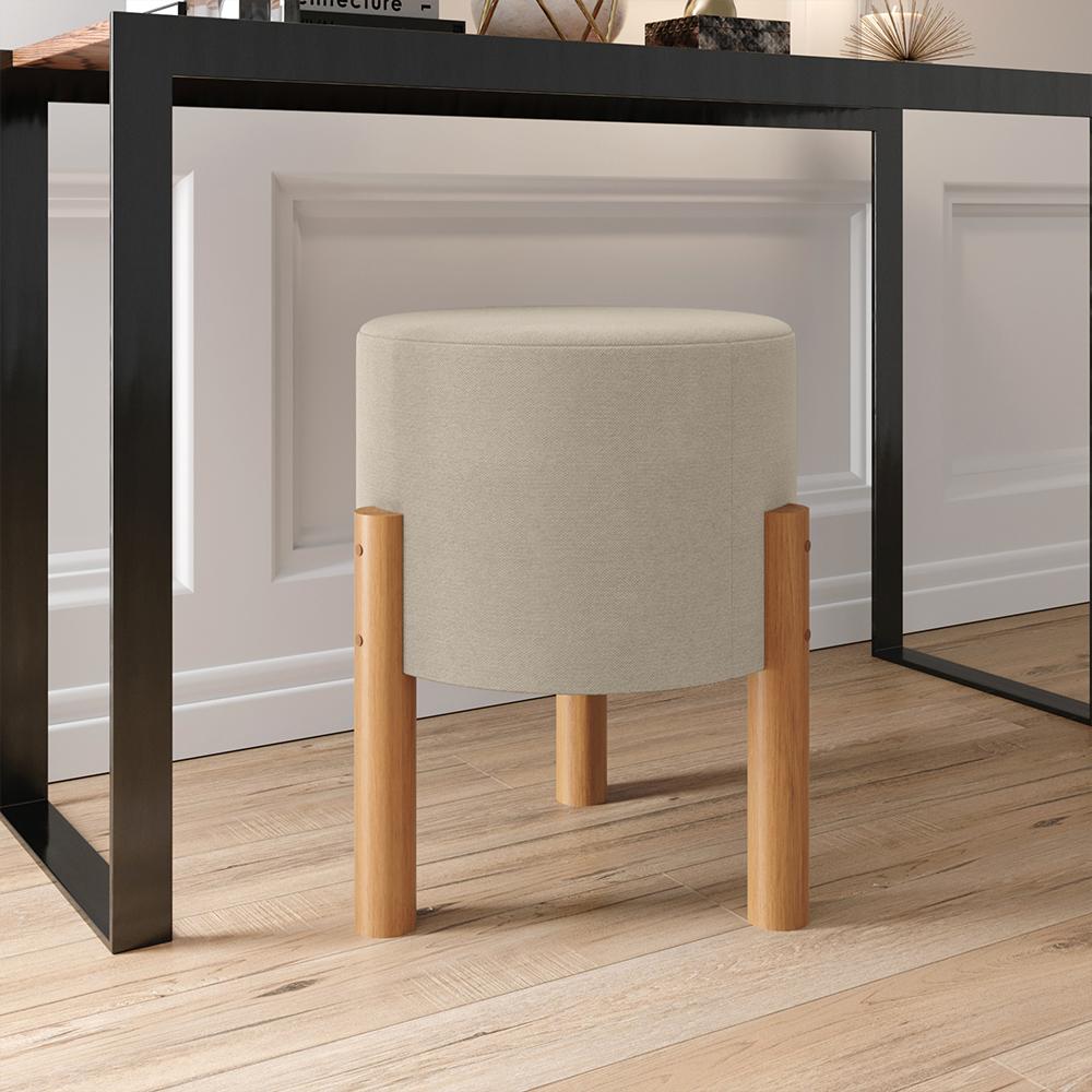 Miniatura Painel Suspenso TV 48 Polegadas Nicho Nairobi Ripado Freijó/Cinza e Kit 2 Puff Banqueta Redonda Multiuso Pés Retrô Thor Bege Sala Quarto