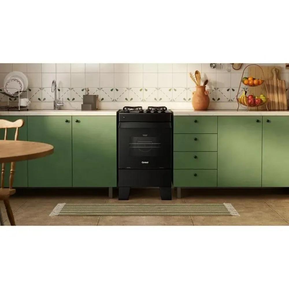 Fogão 4 Bocas Preto Consul com Mesa Esmaltada CFO4ZAE Bivolt Bivolt
