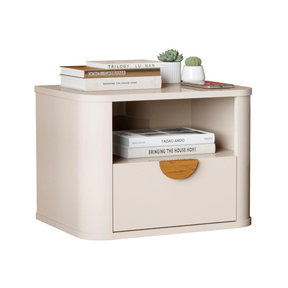 Miniatura Mesa de Cabeceira Suspensa Buriti Curva com Puxador em Madeira Maciça OFFWHITE