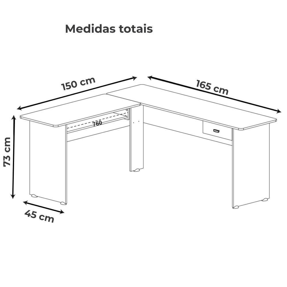 Miniatura Mesa Escrivaninha De Canto 1 Gaveta 150x165 Cm Branco Arly