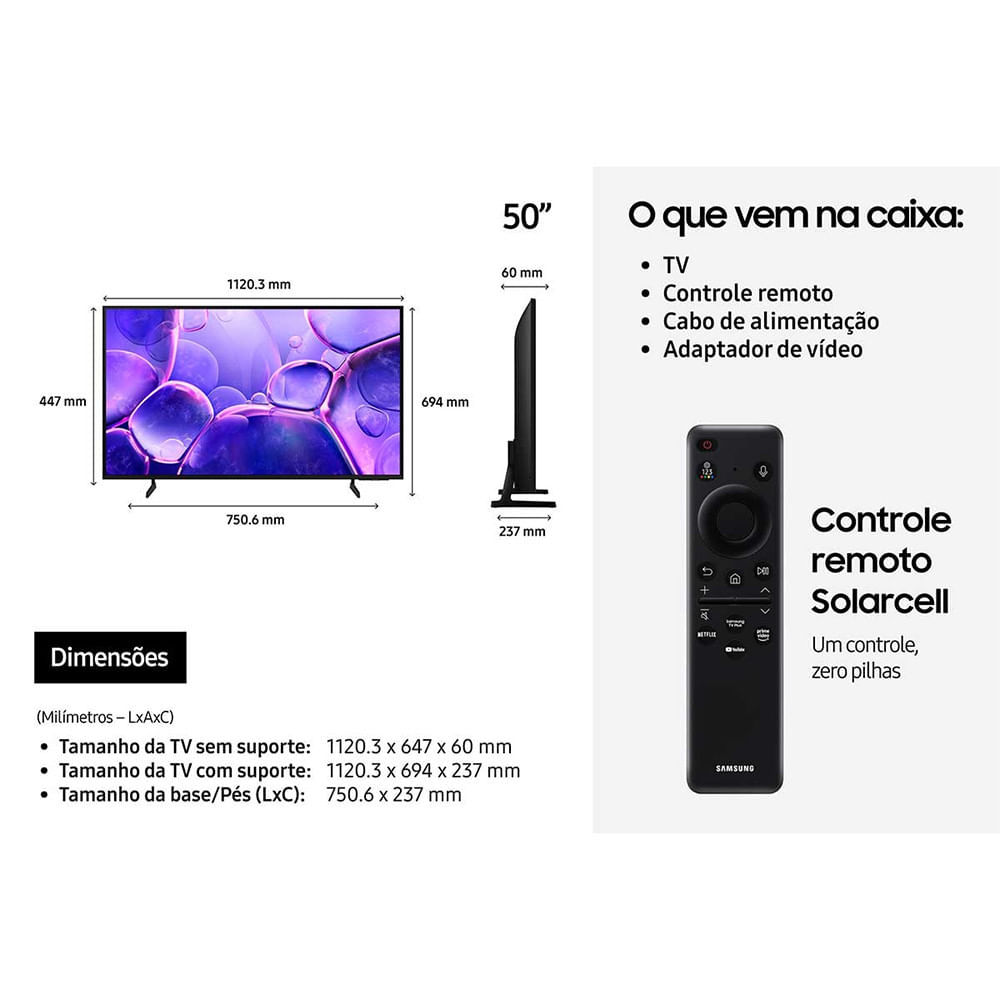 Miniatura Samsung Smart TV 50 Polegadas U8600F Crystal UHD 4K 2025 Xbox Cloud Gaming AI Energy Mode Alexa Integrada Preto - Bivolt