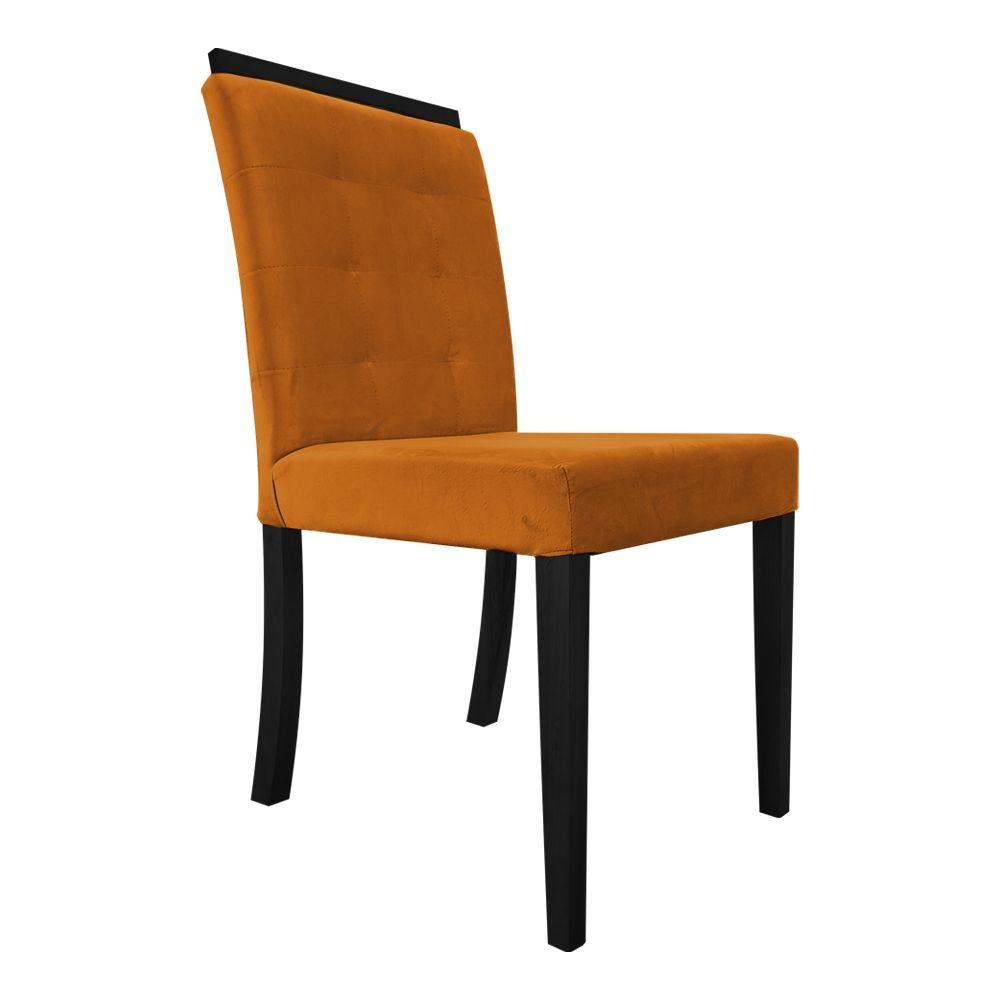 Miniatura Kit 2 Cadeiras De Jantar Vitória Estofado Veludo Terracota Base Madeira Maciça Preto