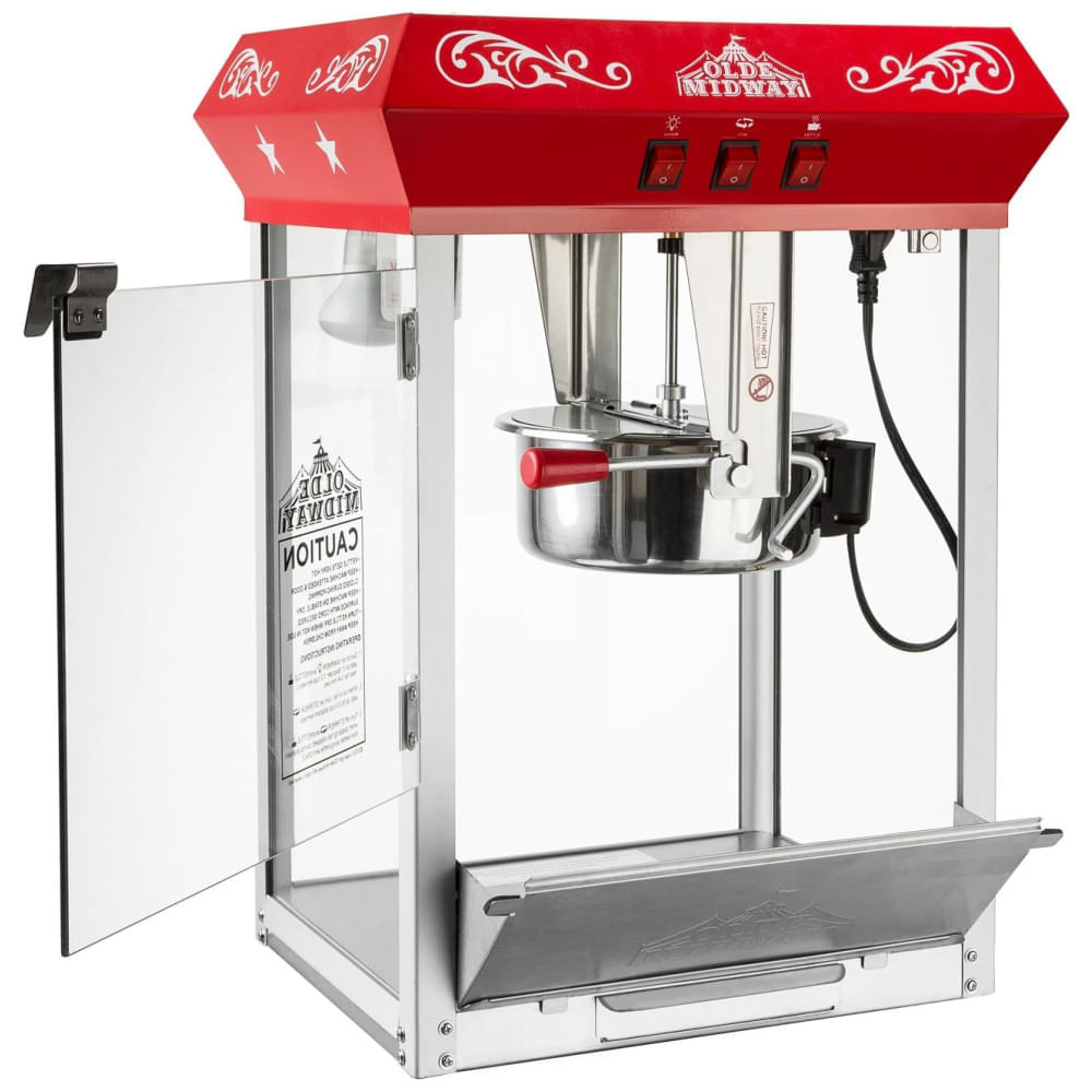 Miniatura Máquina de Pipoca Retro com Panela de 350g, Metal, 120V 850W, Olde Midway