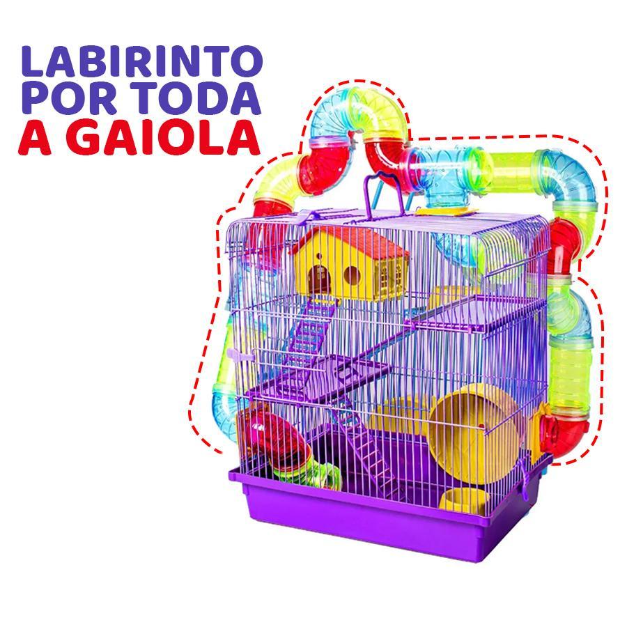 Miniatura Gaiola Hamster Com Casa Grande 3 Andares Tubos - Lilas
