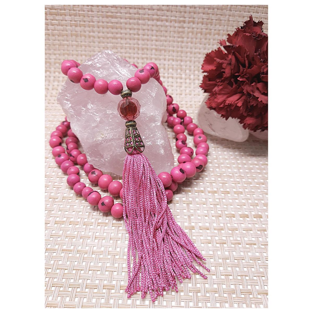 Japamala 108 Contas De Sementes De Açai Cor Rosa Pink Hooponopono