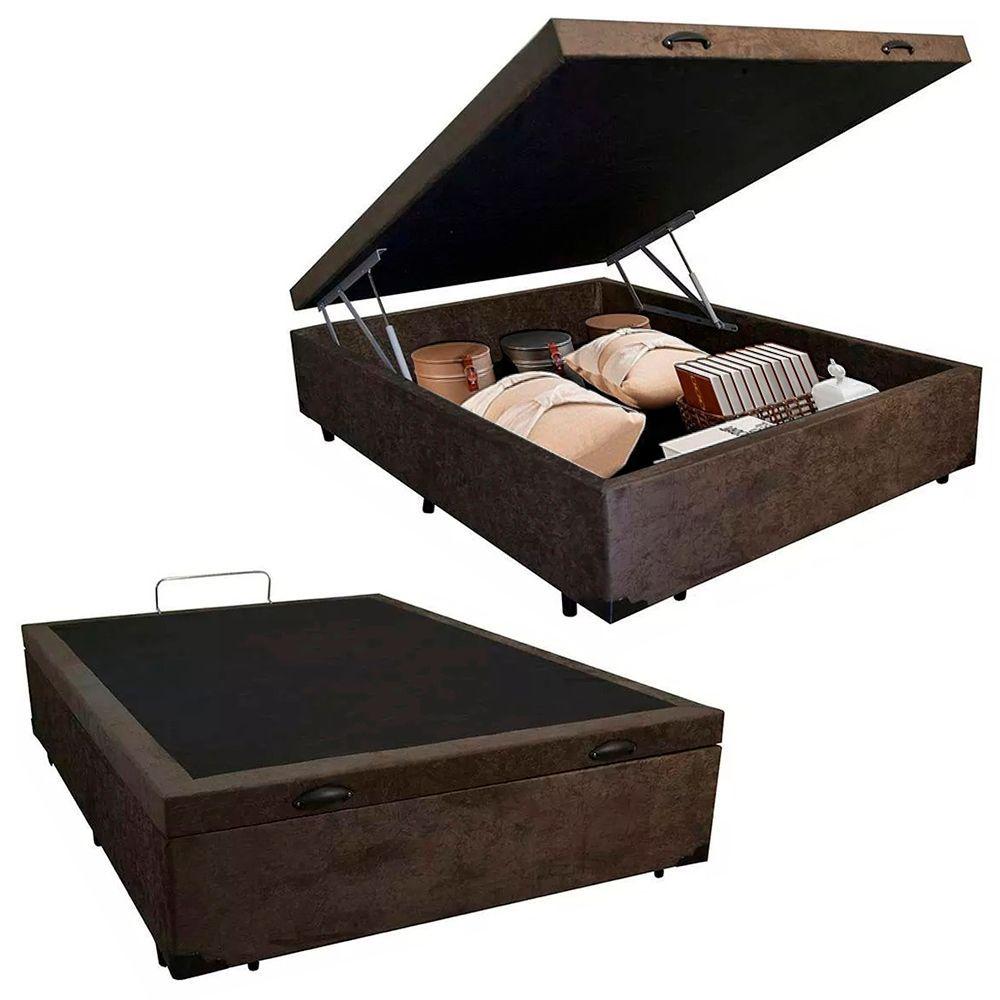 Miniatura Cama Box Baú Casal Suede + Colchão De Molas Ensacadas Sereneprime 138x188x62cm Marrom