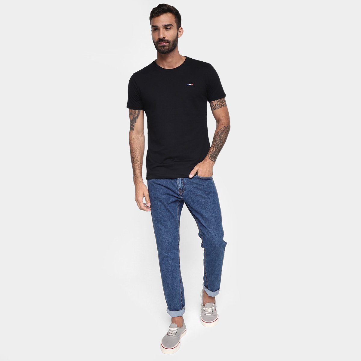 Kit Camiseta Industrie França Masculina 3 Peças Preto+Branco - G