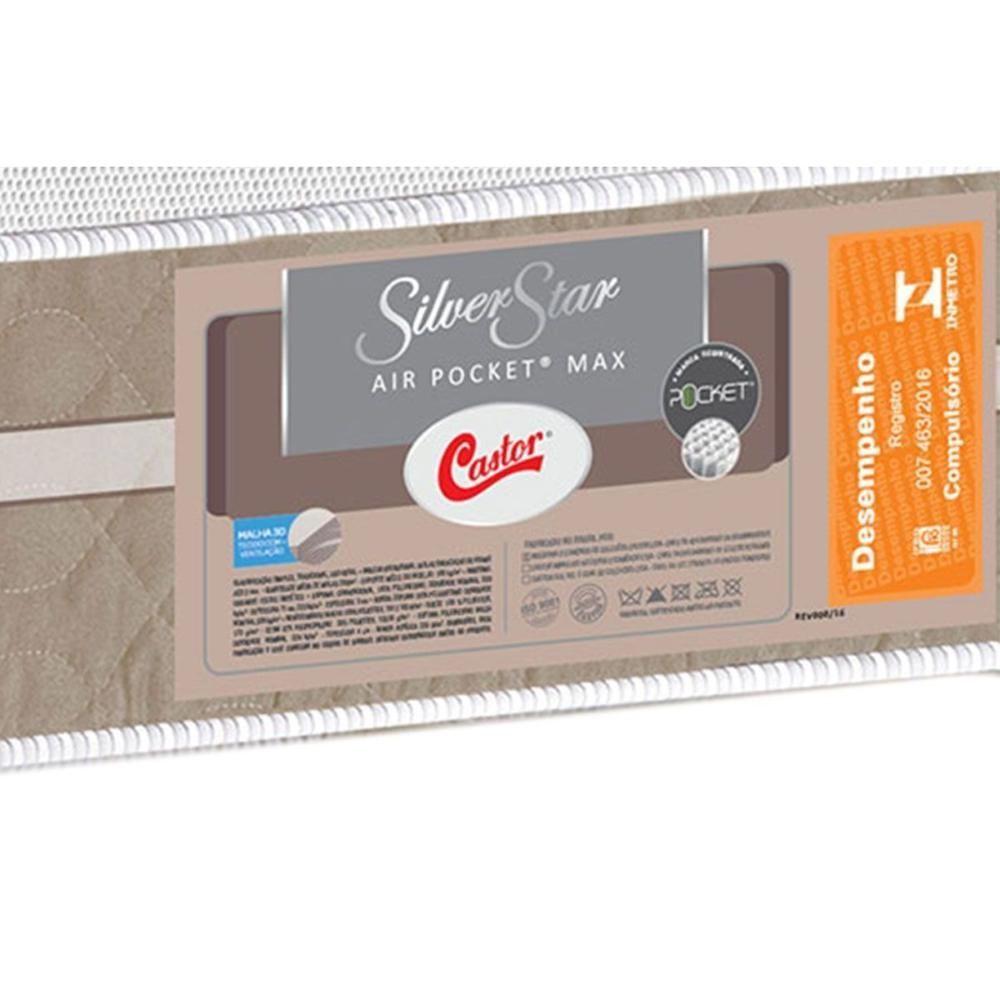 Miniatura Cama Box Baú King: Colchão Molas Castor Pocket Silver Star Air Max 3D + Base Clean(193X203)