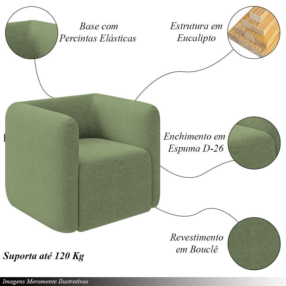 Miniatura Kit 2 Poltronas Decorativas Sala De Estar Trinidad Base Fixa Bouclê Verde Oliva G33 - Gran Belo