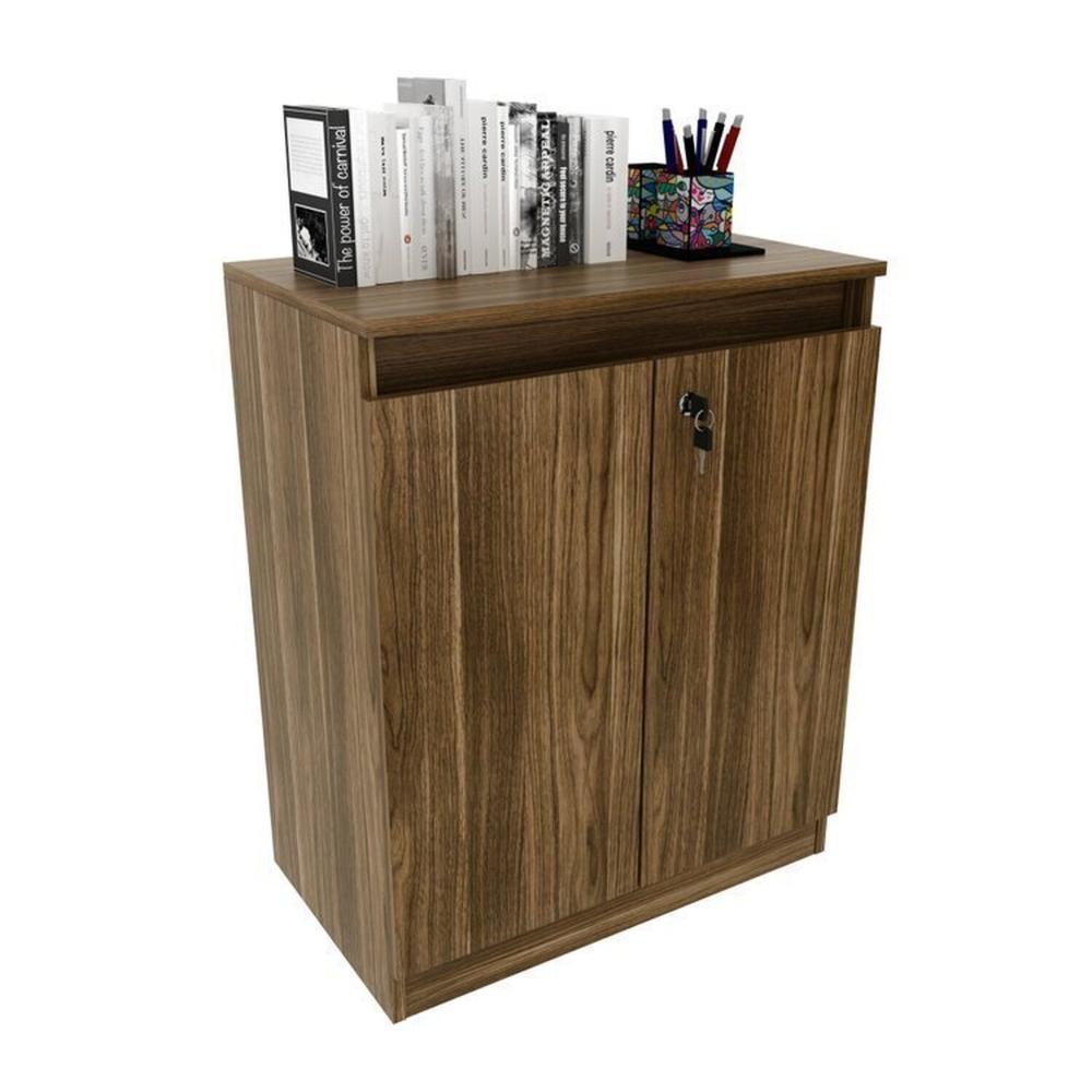 Kit 2 Peças Armário Escritório com 2 Portas com Chave, Balcão para Escritório com Chave e 2 Portas Nogal