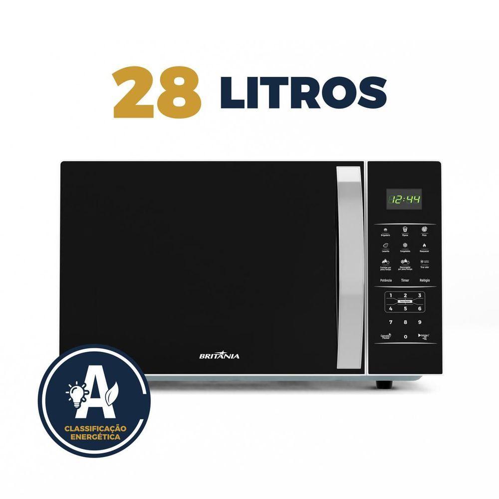 Miniatura Micro-ondas Britânia 28L Branco Espelhado Limpa Fácil BMO30 110V