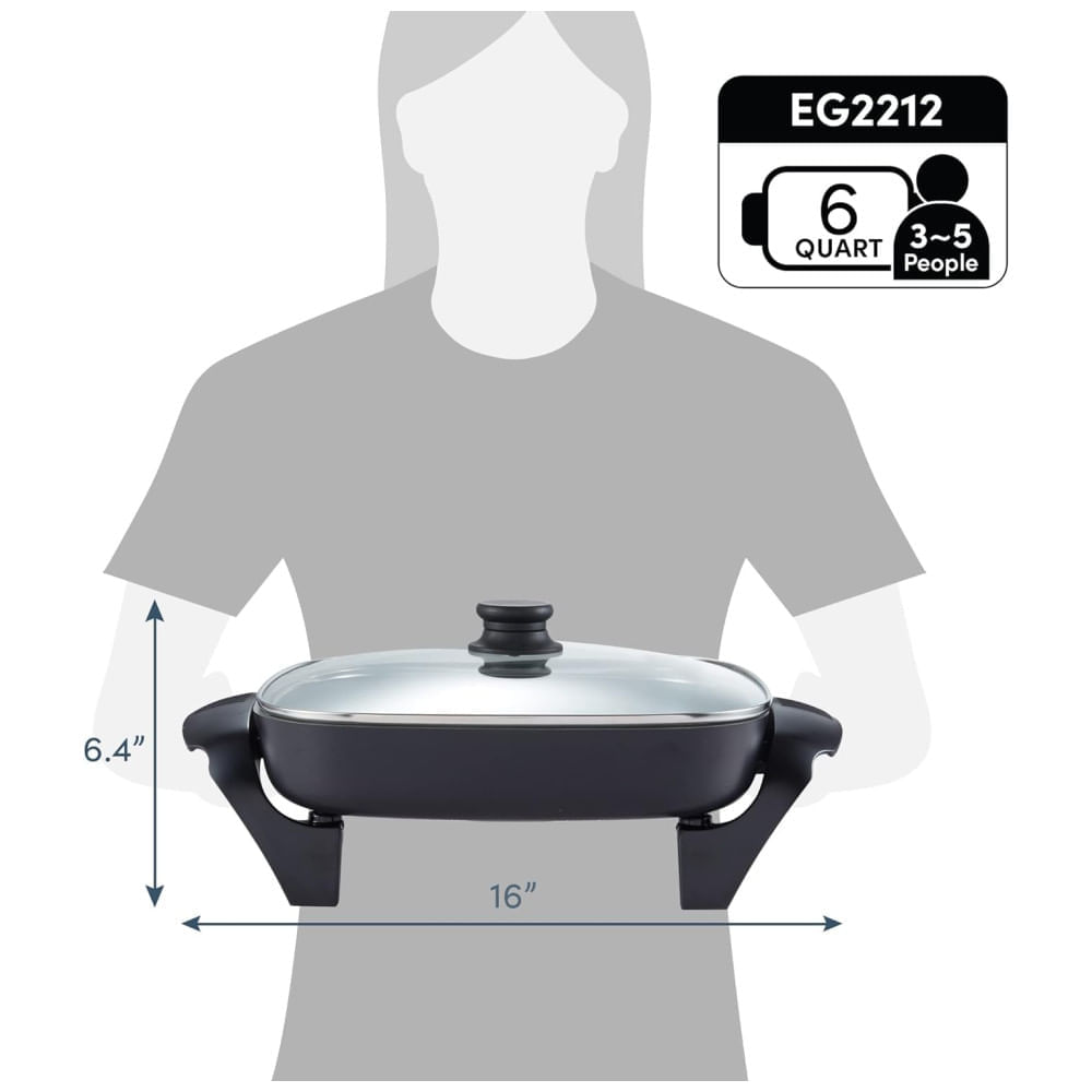 Frigideira Elétrica Cerâmica Elite Gourmet EG2212 30,48x30,48x5,46 cm, Livre de PFAS, Cinza Escuro