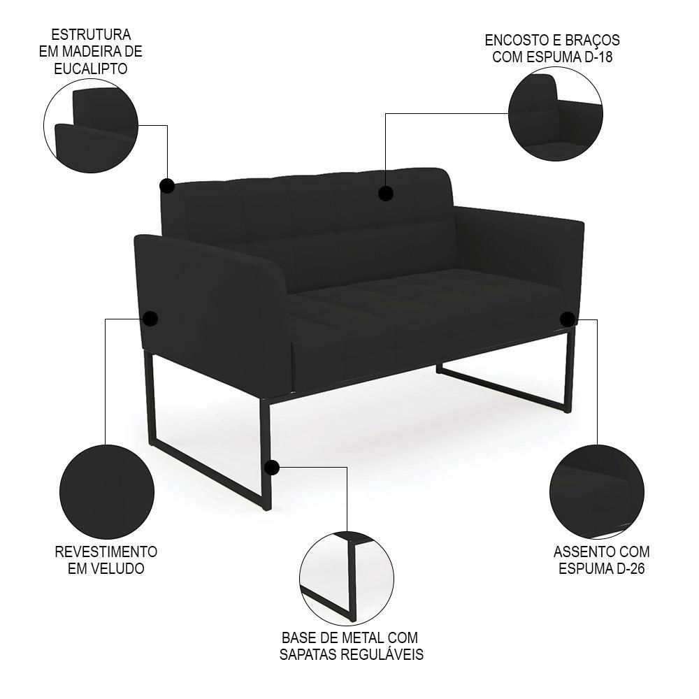 Miniatura Sofá Namoradeira E 2 Poltronas Base Industrial Preto Ana Veludo Preto - Ibiza