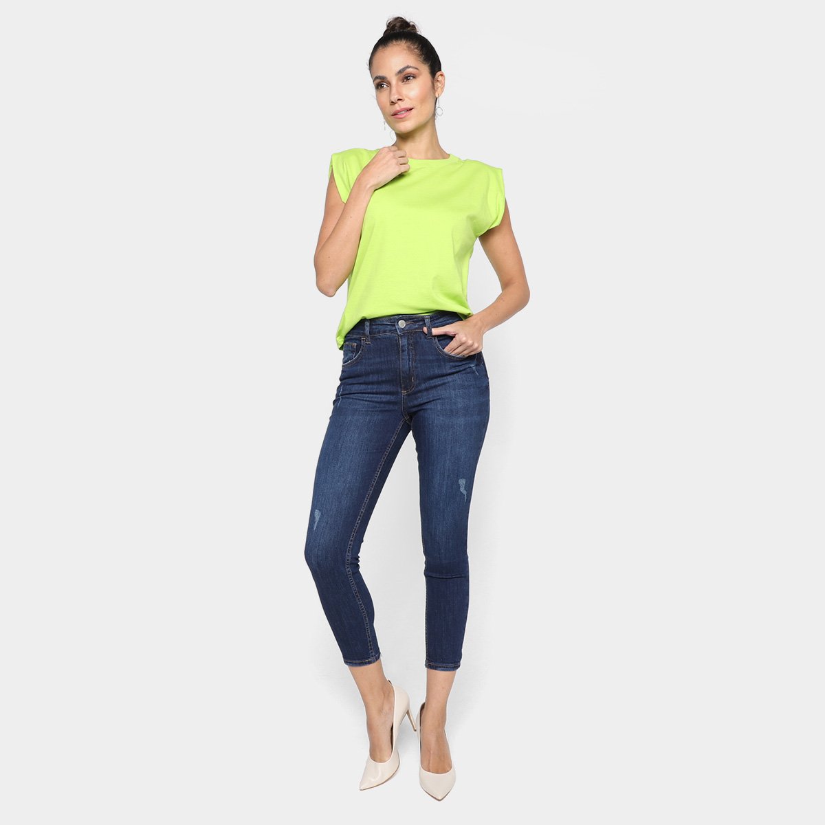 Miniatura Calça Jeans Hering Skinny Cintura Alta Feminina Azul - 36